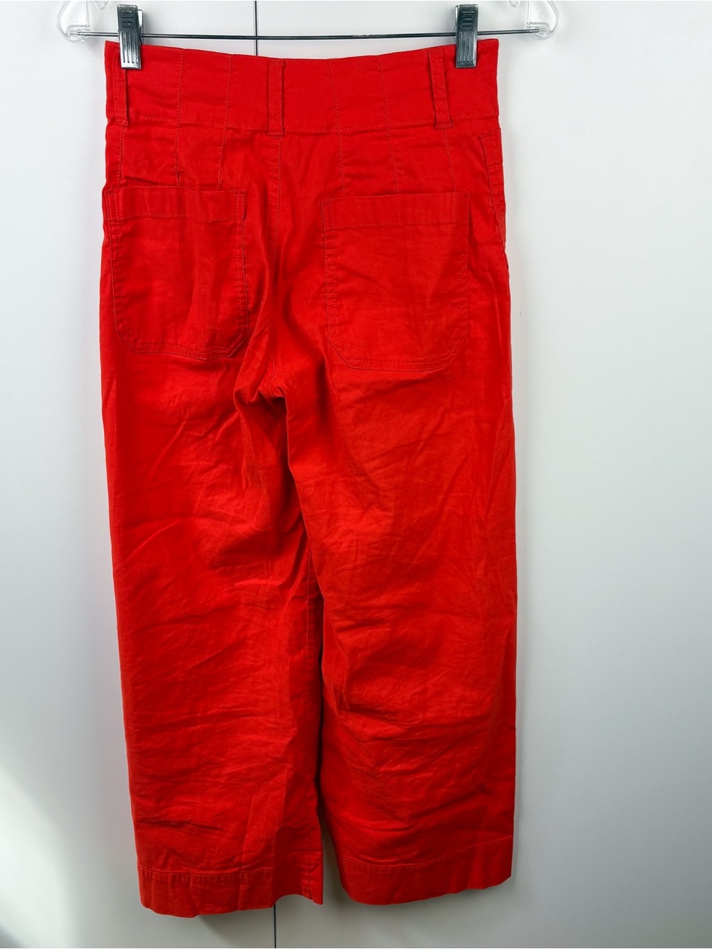 Anthropologie Maeve Colette Cropped Wide Leg Pant Red Orange Cotton Linen 24 - Picture 4 of 5
